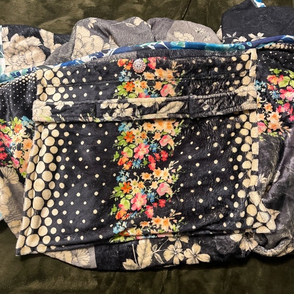 Johnny Was Black Gray Floral travel blanket - Picture 3 of 6